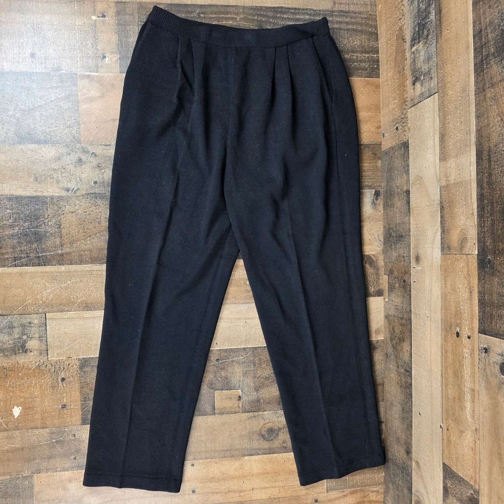 St John Basics Black Santanna Knit Pleated Pull On‎ Pants Trousers Sz 10 Vintage